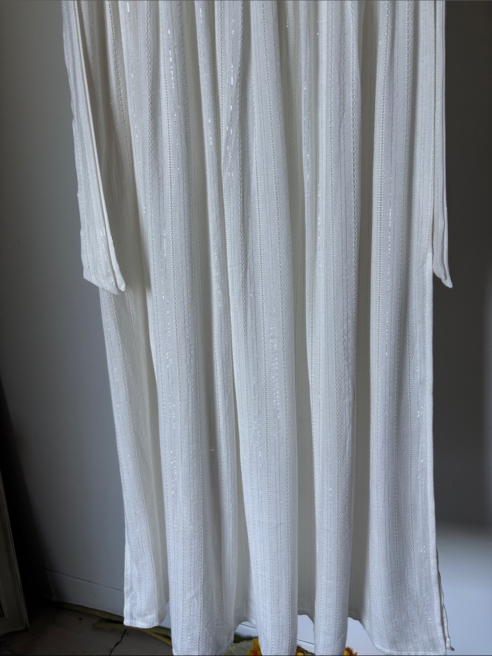 America & Beyond Blanc De Blanc Halter Maxi Dress Silver Lurex Stripe Size Small - Picture 7 of 11